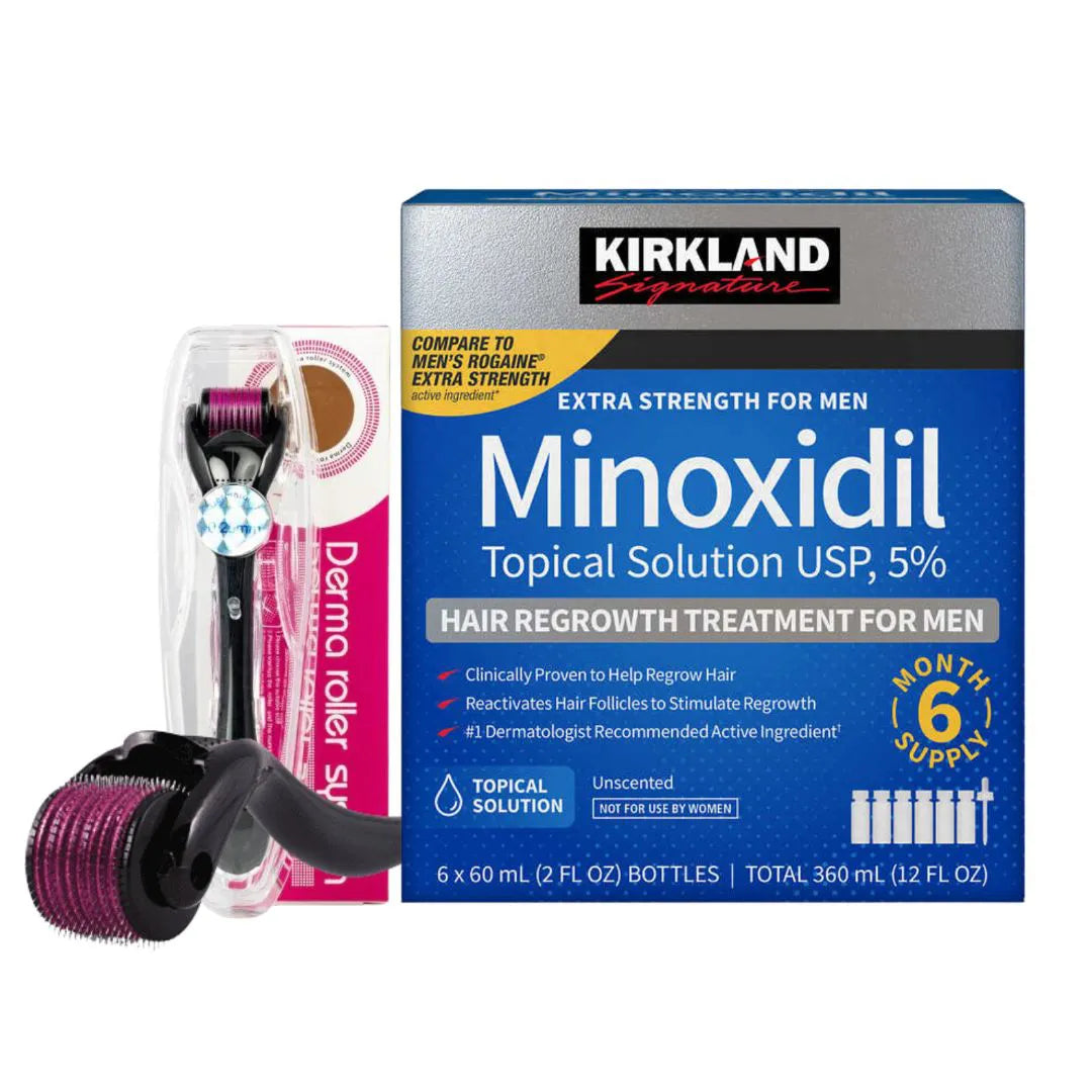 KIT 6 Minoxidil 5% Kirkland + 1 Dermaroller System 0.5mm